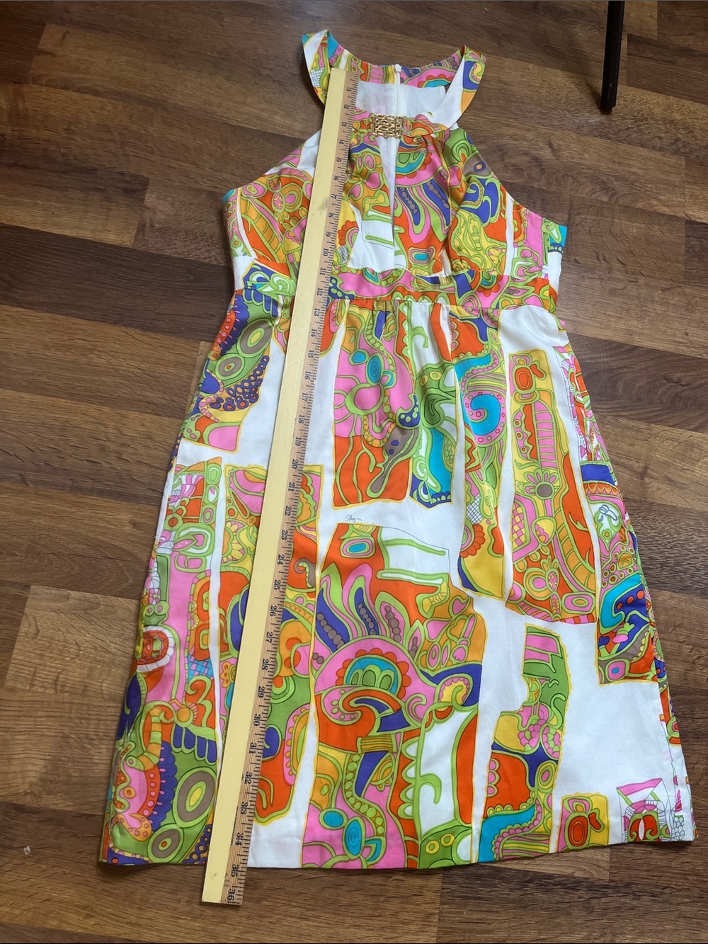 Trina Turk Silk Dress Halter Neck Psychedelic Mod Floral Size 8 - Picture 10 of 11